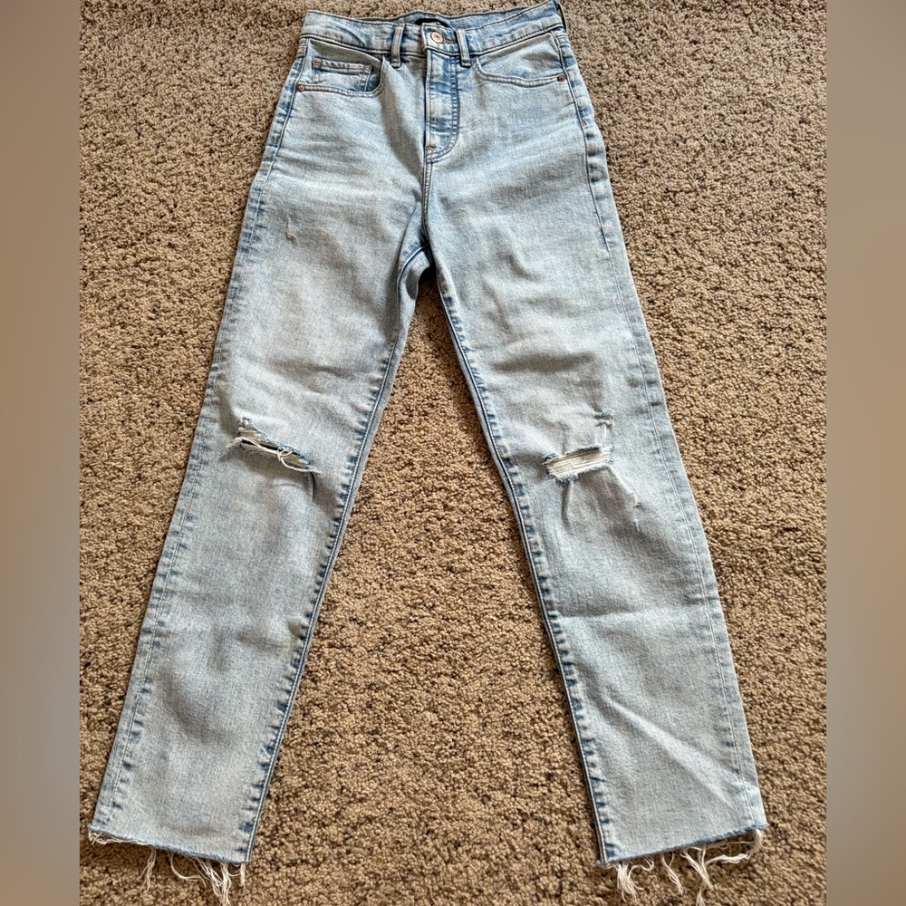 Express Light Blue High Rise Distressed Jeans